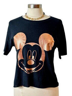 Disney Mickey Mouse Womens M Tee Black Metallic Copper Graphic Casual SS Fandom